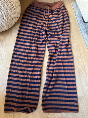 The Bar Striped Knit Lounge Pants - Rust & Navy Blue thumbnail 1