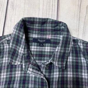 Madewell Flannel Slim Ex-Boyfriend Shirt Green Coltrane Plaid E6002 Size Small‎ thumbnail 2