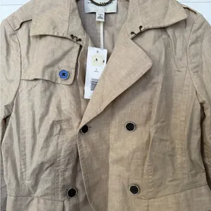 Banana Republic Linen Trench Coat Jacket Tan Size Small Petite Short Trench thumbnail 2