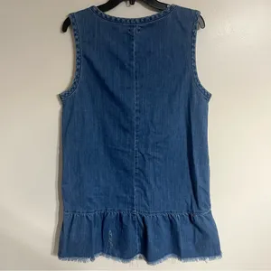 Aerie Denim Lace Up Grommet Shift Dress Medium Wash Ruffle Hem Fringe Large‎ thumbnail 10