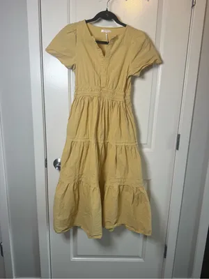 Stitchdrop Mustard Yellow Tiered Midi Maxi Dress XS 100% Cotton thumbnail 2
