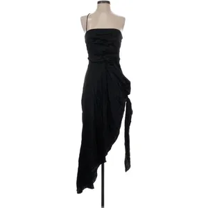 AIIFOS Erin Silk Strapless Asymmetrical Midi Dress Black Womens Medium REVOLVE‎ thumbnail 2