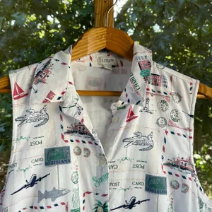 J.Crew Factory Women's White Postcard Print Sleeveless Midi Dress Size 8 thumbnail 4