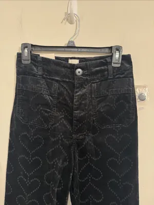 Maeve Anthropologie Colette Charcoal Heart Pattern Wide Leg Corduroy Pants 27T thumbnail 4