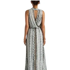 Anthropologie Ella Moss Sleeveless aqua brown chevron Maxi Dress Resortwear thumbnail 3
