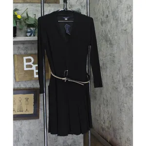 NWT Tommy Hilfiger Pleated V Neck Fit Flare Long Sleeved Knit Midi Dress Black 4 thumbnail 5