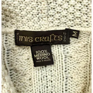 Womens Inis Crafts Size M Cottage Ireland Ivory Merino Wool Cardigan Sweater thumbnail 3