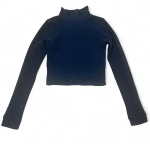 Aerie Black Fitted Cropped Waffle Knit Mock Neck Long Sleeve Top – Size Small thumbnail 1