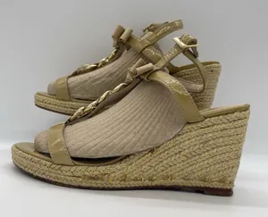 Kate Spade Womens 7.5 Shoes Nude Beige Espadrille Wedge Bow Linked-Chain Heels‎ thumbnail 1