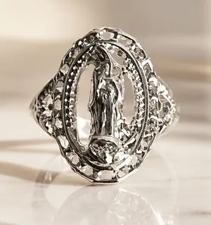 Vintage Design Stainless Steel Silver Virgin Mary Design Ring Size 6 NWT thumbnail 1