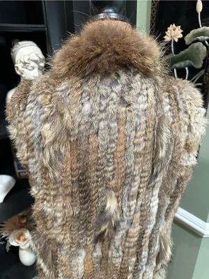 Real Rabbit Fur Vest – Brown Beige Natural Fur – Size M thumbnail 12
