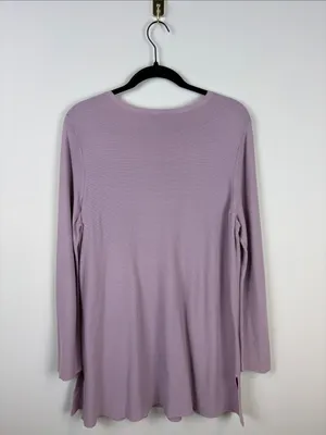 Eileen Fisher Organic Cotton V-Neck Knit Tunic Sweater Women’s Large Purple thumbnail 7