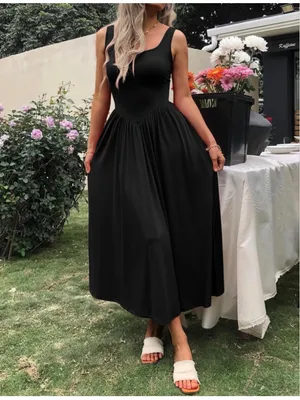 NEW Black Mieazom Tank Maxi Dress Sleeveless Square Neck Pockets XL thumbnail 5