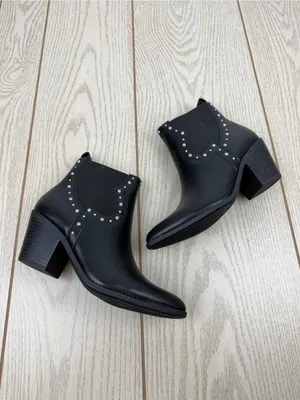 Sun + Stone Women's Indianaa Studded Western Block Heel Booties 5.5 Black Smooth thumbnail 3