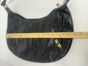 Pinky Black Leather Hobo Bag with Gold Hardware thumbnail 7