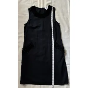 Ann Taylor Loft Size 4 Black Shift Dress Pocket Ruffle Trim Career Cocktail EUC thumbnail 10