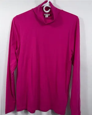 J.Crew Women’s Pink Turtleneck Top Medium Long Sleeve Lightweight Cotton Basic thumbnail 1