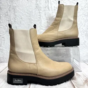 Sam Edelman Combat Boots Laguna Chelsea Waterproof Tan Leather Chunky Heel thumbnail 1