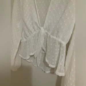 V-neck Tie Front Long Sleeve Crop Chiffon Blouse thumbnail 3