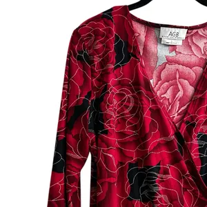 Vintage AGB California Blouse Red Gold Metallic Floral Whimsigoth Fairy Grunge thumbnail 3