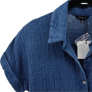 NEW Sim & Sam Blue Gauze Buttondown Top Capsule‎ Comfort Coastal Travel Chic S thumbnail 3