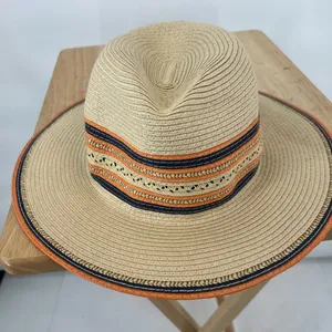 Lane Bryan Stylish Tan Wide-Brim Hat with Orange and Black Accents thumbnail 3