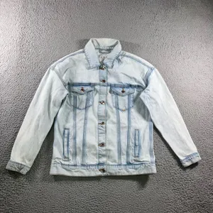 VTG Style Trucker Jean Jacket Womens 4 Light Wash Streetwear Oversized Pocket thumbnail 2