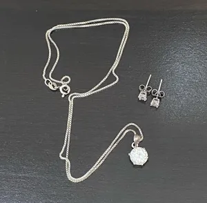 Sterling Silver 925 Necklace & Stud Earrings Set thumbnail 1