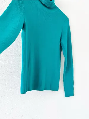 Vintage Lauren Ralph Lauren Teal Ribbed Cotton Turtleneck Sweater thumbnail 7