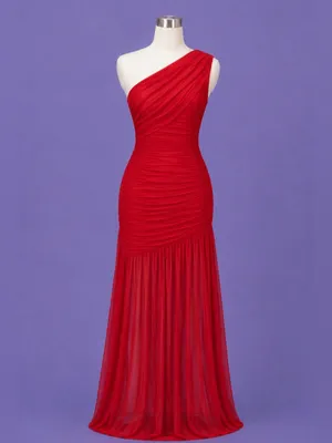 #273 - H10 Red Ruched Mesh One Shoulder Maxi Dress-Medium, 8-10 NWOT thumbnail 2