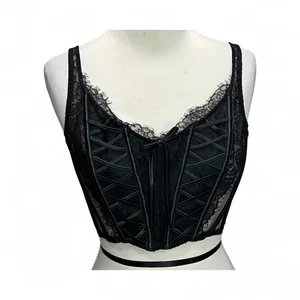 Victorias Secret Dream Angels Corset Top Womens M Black Unlined Lace Up Romantic thumbnail 2