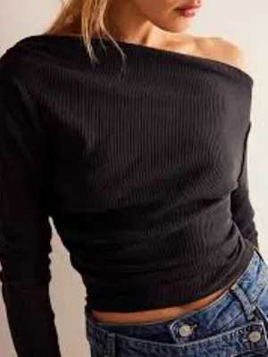 We The Free Black El Sol Layering Slight Crop Top - Size - Medium thumbnail 1