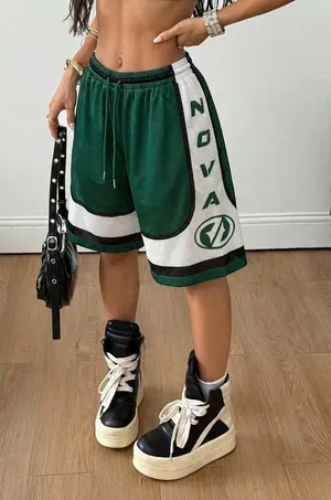 SheIn Dark Green Lined Basketball Shorts thumbnail 1