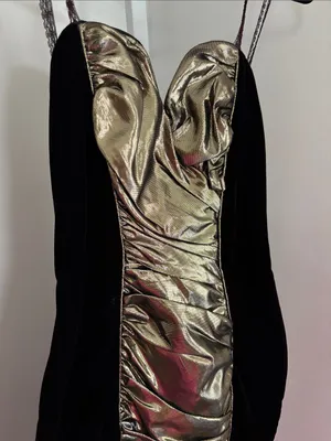 Climax by Karen Okada for David Howard VTG Gold Burgundy Velvet Strapless Dress thumbnail 5