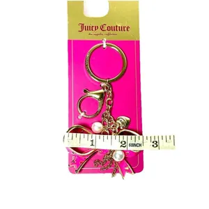 Juicy Couture Gold Bow Keychain Heart Charm Pink Faux Pearl Bag Clip NWT Y2K thumbnail 4