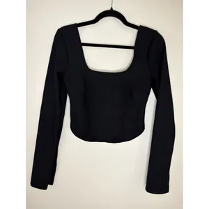 Abercrombie & Fitch Black Long Sleeve Corset Crop Top M thumbnail 2