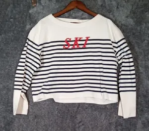 J. Crew Mariner Cloth Embroidered Long Sleeve Preppy Cotton Womens Large thumbnail 1