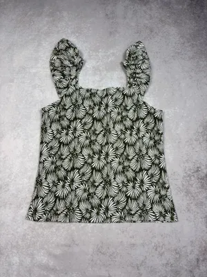LOFT Green White Floral Flutter Sleeve Top Size M thumbnail 3