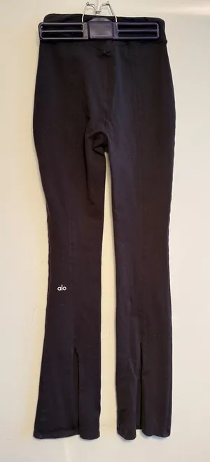 Alo Yoga Womens High Waist Airbrush Seam Flare Leggings Black Front‎ Slit Pants thumbnail 1
