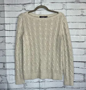 Lauren Ralph Lauren Black Label Cable Knit Cream Sweater Preppy Fall M Vintage thumbnail 1