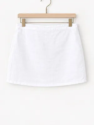 Reformation Luxe White 100% Linen Mini Skirt Pull-On High Rise Lined Size Small thumbnail 5