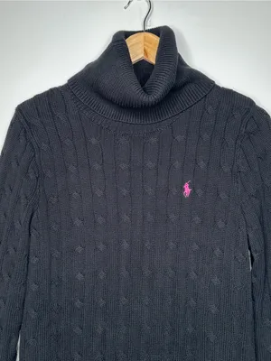 Ralph Lauren Sport Black Cable Knit Turtleneck Sweater Size Medium thumbnail 4