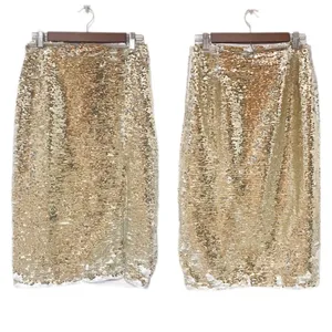 CHELSEA & VIOLET Silver Gold Full Sequin Midi‎ Pencil Skirt Metallic Size 8 10 thumbnail 4