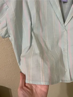 New Florence By Mills Cotton Stripe Short Sleeve Button Top Size Small Seagrass thumbnail 10