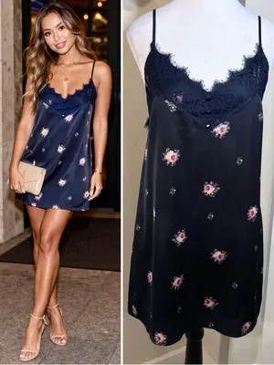 Abercrombie & Fitch Navy Floral Satin Slip Dress Eyelash Lace Sz S💛 thumbnail 2