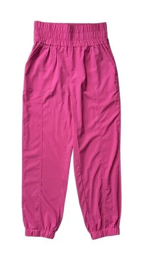 New In Smocked High Waist Elastic Waistband Joggers Hot Pink Size Large thumbnail 1