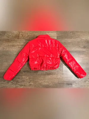 Ambiance Red Shiny Puffer Jacket - Women's Short Coat thumbnail 4