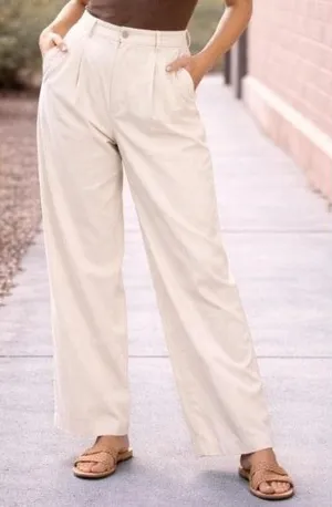 A New Day Women's Sz 6 Wide Leg Pant Cream White Pleated High Rise Pockets Rayon thumbnail 1