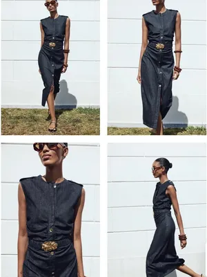 NWOT Zara Navy Blue Denim Button Front Sleeveless Midi Shirt Dress Gold Belt S thumbnail 2