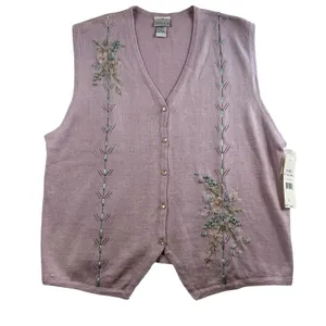 VTG Koret Sz L Knit Sweater Vest Embroidered Floral Cottagecore‎ Granny 90s thumbnail 1